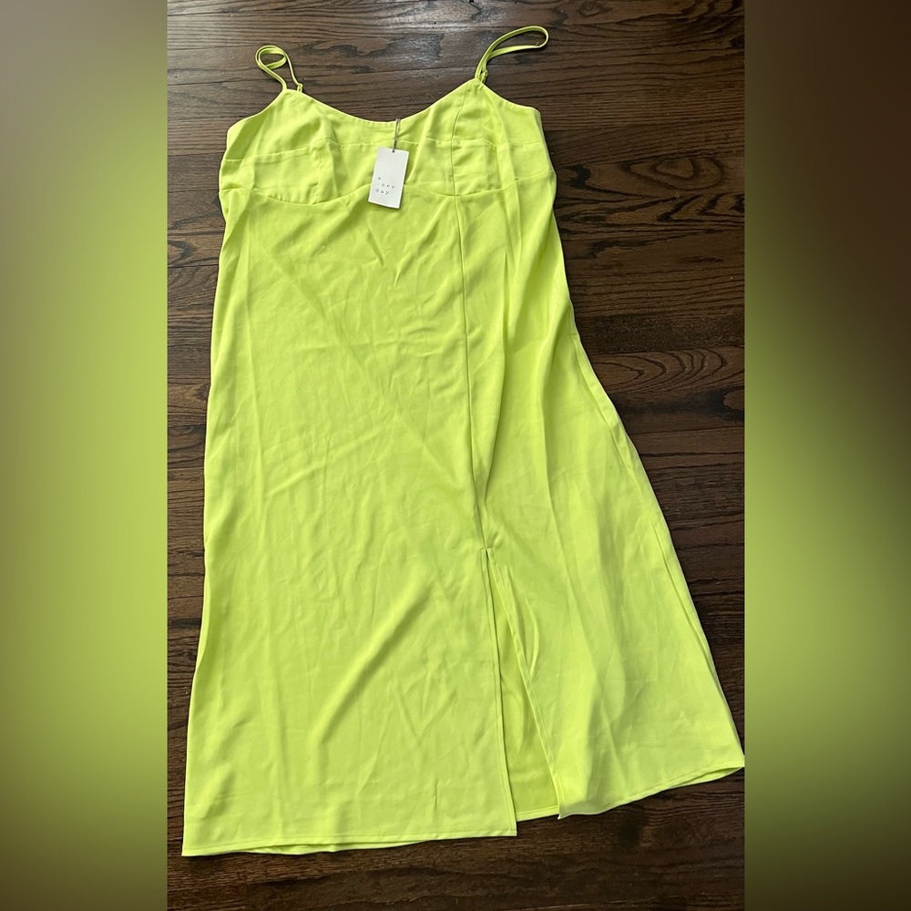 A New Day Lime Green Midi Dress Asymmetrical A-Line